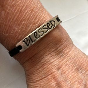 Buckle Magnetic “Blessed” Bracelet, Black/Silver, 7.25”